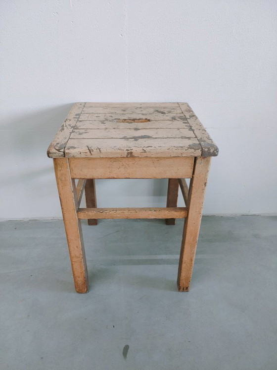 Image 1 of Brocante vintage/antique milk stool, side stool, side table (4 in stock).