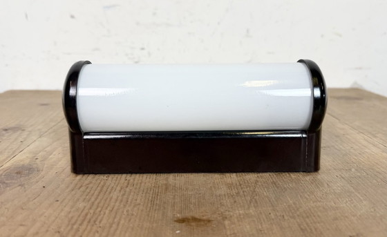 Image 1 of Industrial Brown Bakelite Wall Light with Milk Glass, 1950s