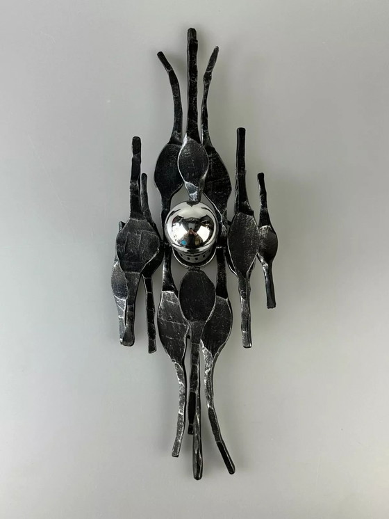 Image 1 of 60s 70s Brutalistische Wandlamp Wandlamp Ijzer & Glas Design Wandlamp