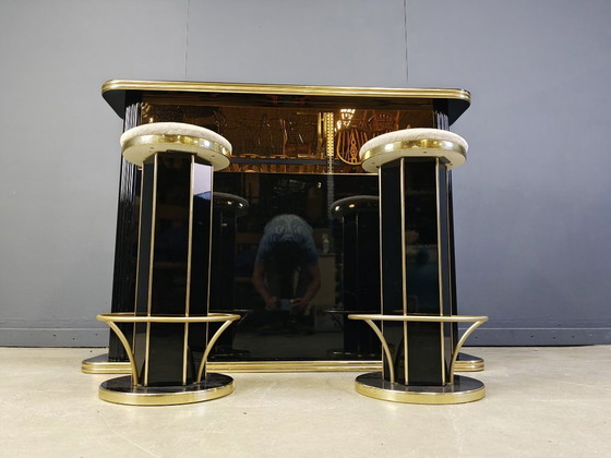 Image 1 of Hollywood Regency-bar met krukken, jaren 70 - Italië