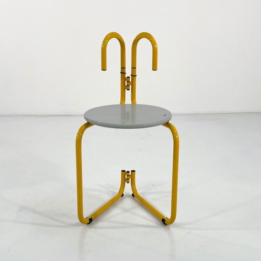 Silla Binda gris y amarilla de Luca Leonori y Stefano Stefani para Pallucco, década de 1980