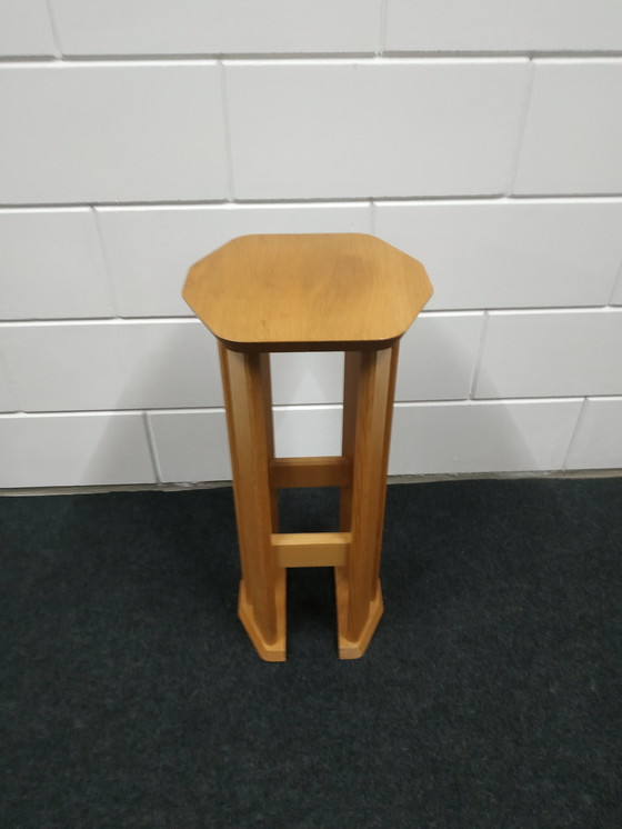 Image 1 of Rare 70s-80s Oak Plant Table Plant Column (Art Deco Style)