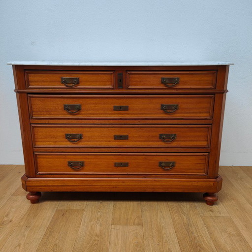 Credenza, cassettiera e mobile da bagno antichi francesi vintage con piano in marmo bianco