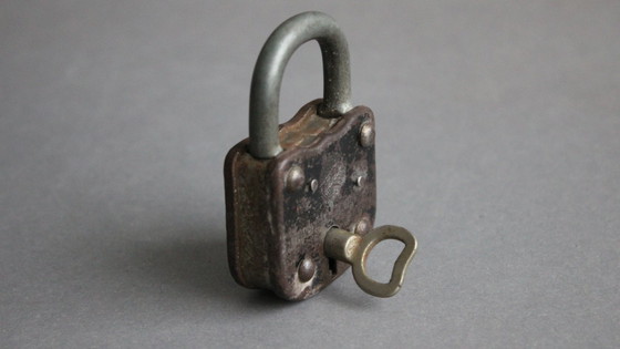 Image 1 of Old padlock, barn lock with key, shackle lock, working