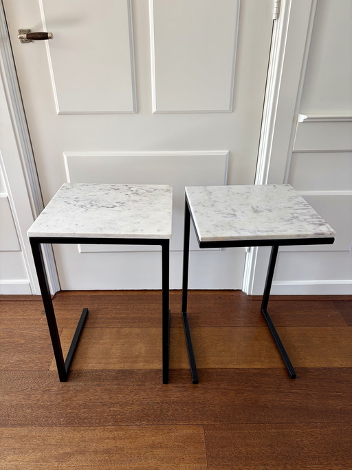 2 tavolini laterali/tavoli da maggiordomo in marmo bianco