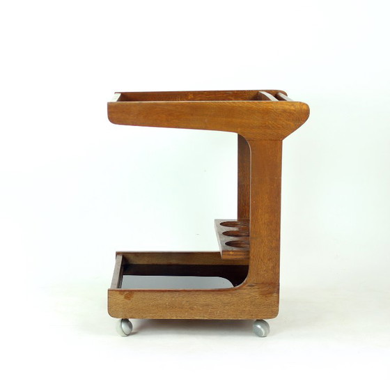 Carrito de bar de madera Mid Century Modern con cristal opalino negro, años 60 – Mueble bar, Wood, Klassiek (photo 3 of 9)
