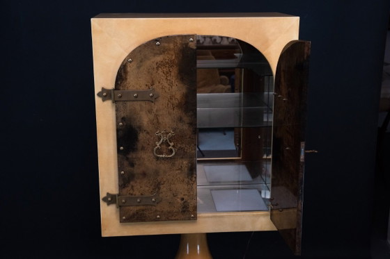 Image 1 of Aldo Tura Mid-Century Modern Goatskin Parchment Bar Cabinet, Italy, 1960s