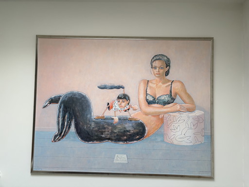 “Pinocchio e sua madre” di Arie van Geest Olio su tela in foglia d’argento Cornice in legno