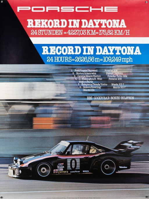 Porsche Rekord en Daytona – 1979 – Póster original vintage de Porsche de Werbeagentur Strenger – Vintage Motorsport – 102x76 cm