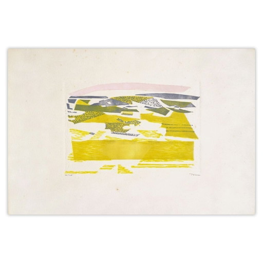 Monique Pehem (Breton-Prouté) Signée Linogravure La Houle 1974 – lithos zeefdrukken, Paper