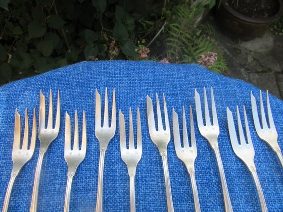 10 French Silver Plated "Metal Blanc" Small Forks Antique Art Nouveau (Ref. 080826) – Table accessories (photo 13 of 14)