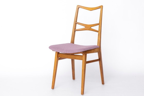 Image 1 of Set of 4 Vintage Dining Chairs, 1960s–70s German Mid-Century Modern, Beechwood Frames, Purple Upholstery