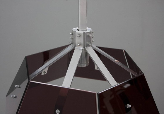 Image 1 of Lampe suspendue en plexiglas brun et aluminium
