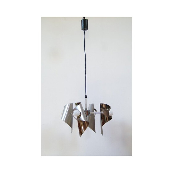 Image 1 of Vintage metal and stainless steel chandelier, 1970