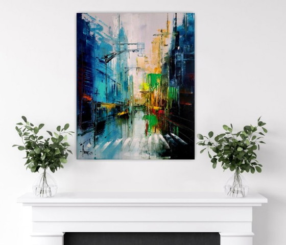 Alfred Anioł - New York 2, Dipinti e disegni, Tela, Altro, Blu, Abstract (foto 2 di 6)