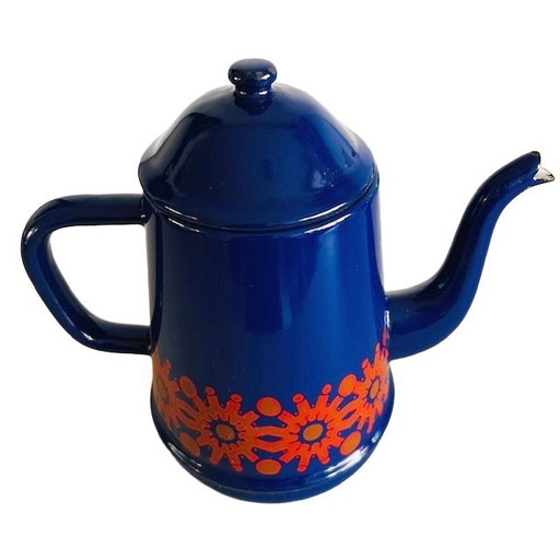 Vintage Finel Arabia Emaille Kaffeekanne blau Kaj Gabriel Franck 1960er Jahre