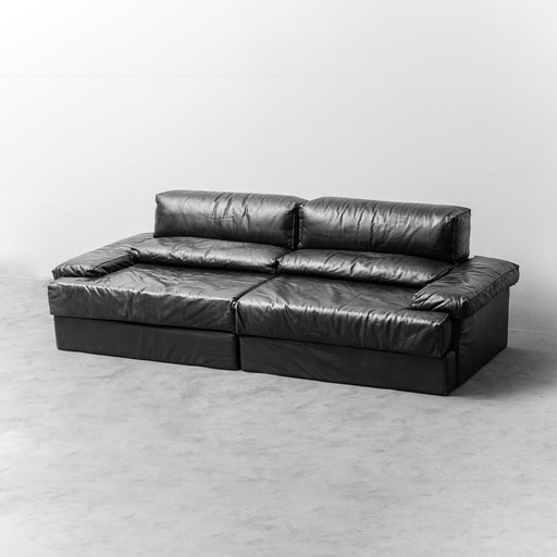 Zwart lederen tweezits modulaire sofa van Cinova, jaren 1970