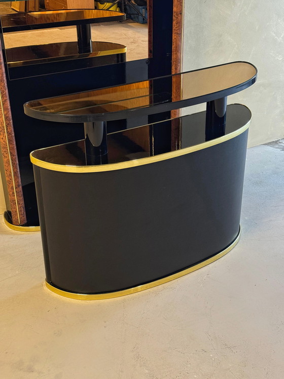 Image 1 of Midcentury Black Lacquered and Burlwood Cocktail Bar