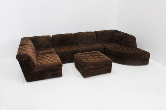Divano componibile modulare vintage in velluto marrone anni '70 di Laauser, set di 7, Divani modulari, Tessile (foto 4 di 8)