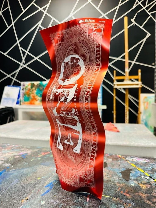 Karl LAGASSE - One Dollar Rosso Bianco - Sculpture aluminium