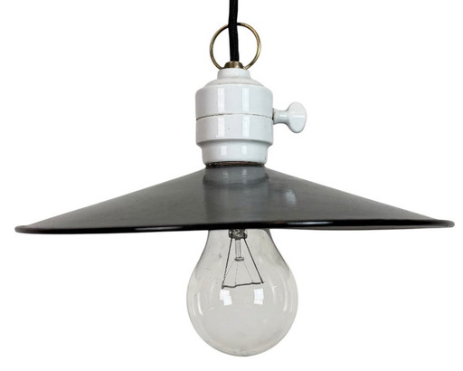 Lámpara de techo industrial esmaltada en azul, años 50