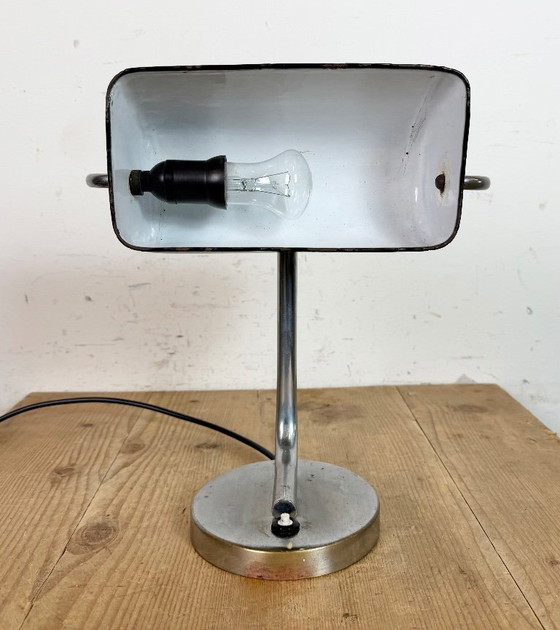 Image 1 of Vintage groene emaille bankierslamp, jaren 1950