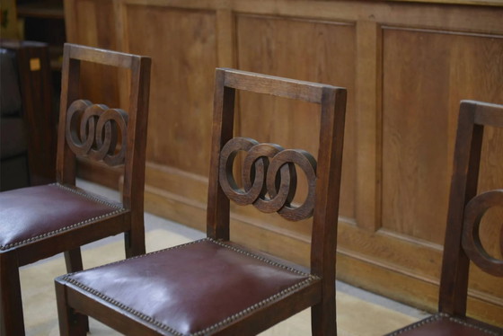 Ensemble de 6 chaises en chêne des années 1950. – Chaises de salle à manger, Vintage (photo 10 of 12)