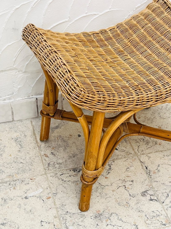Image 1 of Sgabello curvo vintage in rattan e bambù