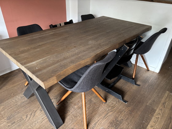 Image 1 of Oak dining table with metal X-legs | 2m x 97cm by HACO