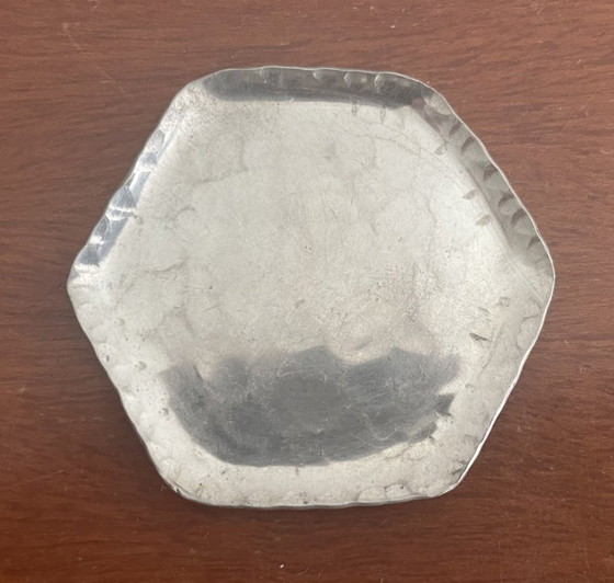 Image 1 of J.J. Davids Amsterdam - Juego de posavasos Art Déco de peltre plateado martillado a mano para licor o oporto