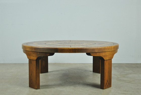 Image 1 of Vintage round wooden coffee table with ceramic tiles by Danish Ebbe Sørensen, 1970s