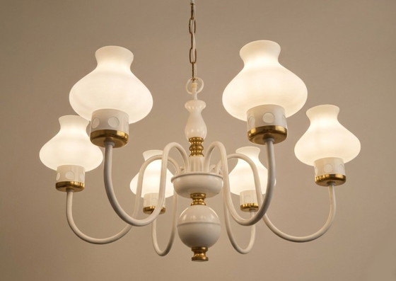 Image 1 of Rare Mid-Century Czech Lighting Set – 6-Arm Chandelier + Wall Lamp by Drukov, 1960s