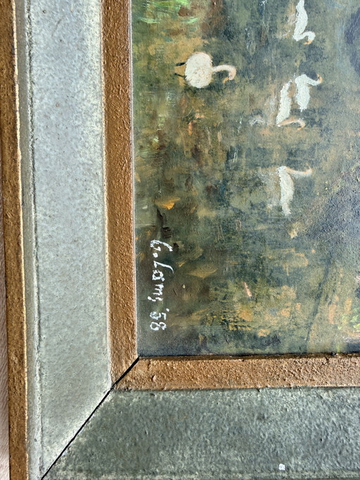 Guido Lams (1932) - "Brügge, Minnewater" - huile sur toile, 1958