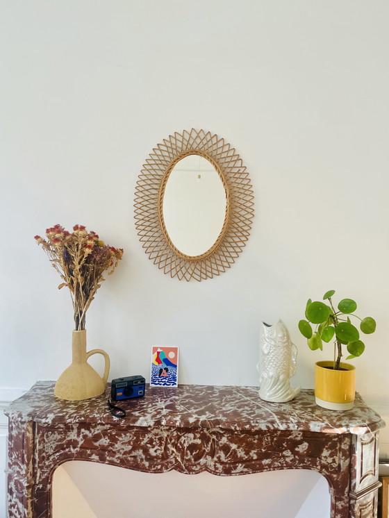 Image 1 of Miroir ovale en osier 