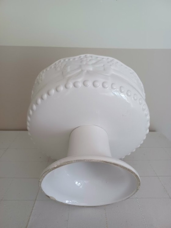 Image 1 of Italian Ceramic Centerpiece on Base – Sculptural Relief & Bow Motif – 60s/80s