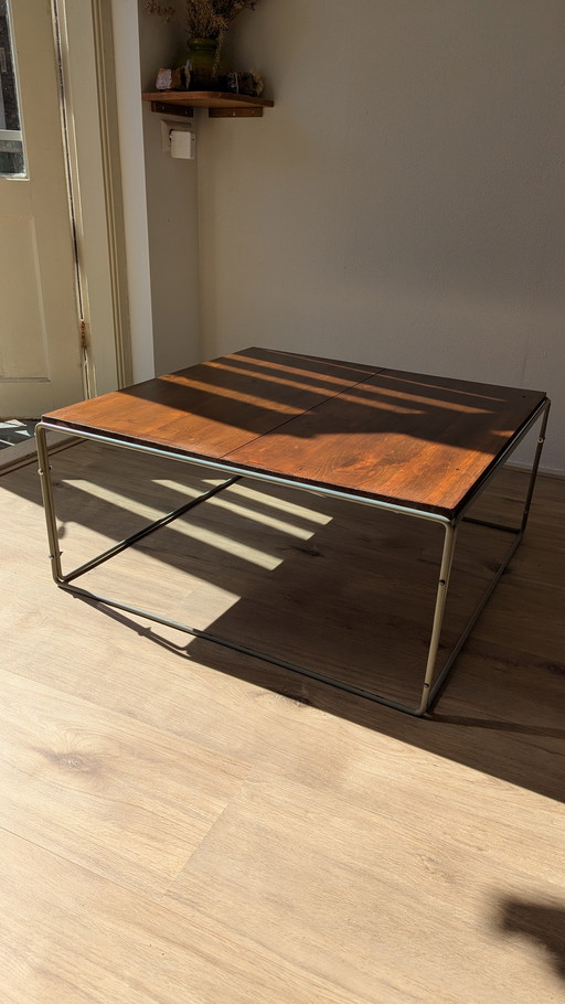 Mid-Century Cube Coffee Table pine wood Top Aluminium Frame