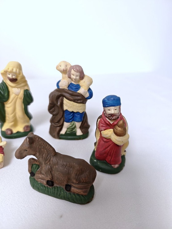 Image 1 of Set di 9 statuette per presepe vintage Devineau, decorazioni natalizie