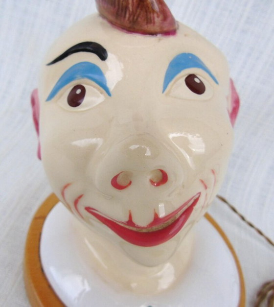 Image 1 of Vintage 1950s Ceramic Clown Head Table Lamp | Mid-Century Modern