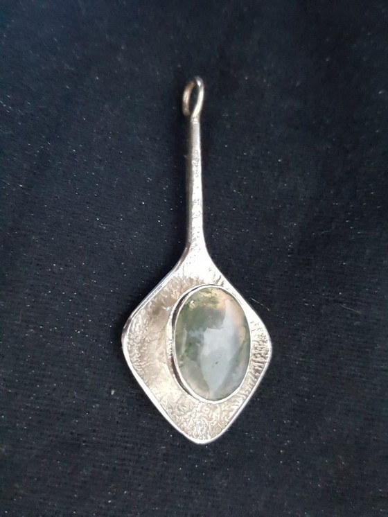Image 1 of Sieraad, hanger, zilver, grijsgroene agaat, jaren '60