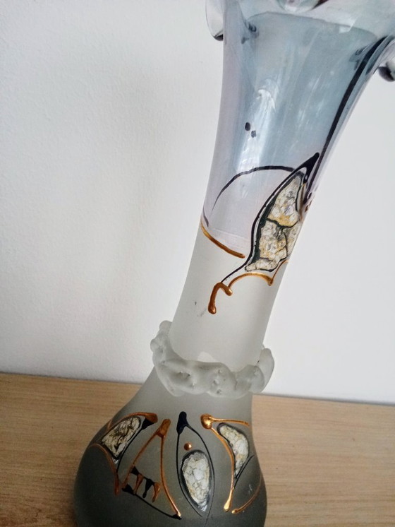 Image 1 of Trovato unico Geea Romania vaso di vetro bella brocant giocoso blu chiaro satinato