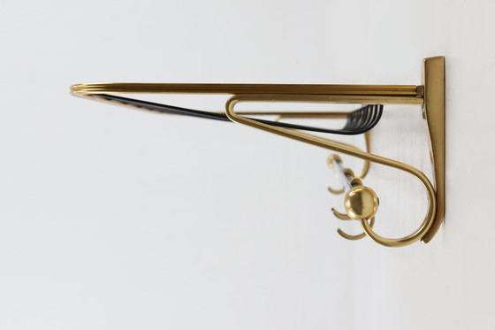 Image 1 of Mid Century Garderobenständer aus Gold und schwarzem Aluminium, Belgien 1960er Jahre