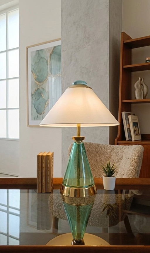 Murano Large Table Lamp Sylcom H 44 cm / 2 Lights Emerald Color New