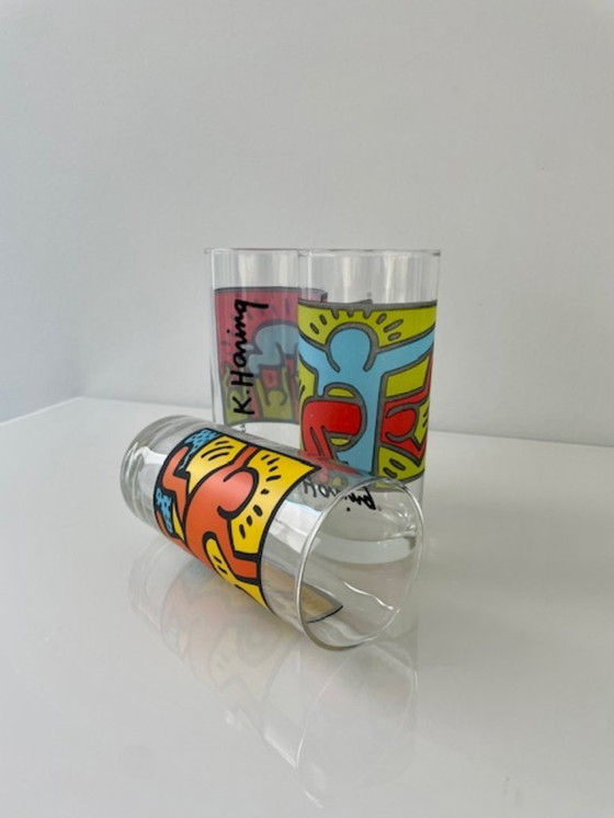 Image 1 of 3x Keith Haring X Quick long drink glasses - 1990s