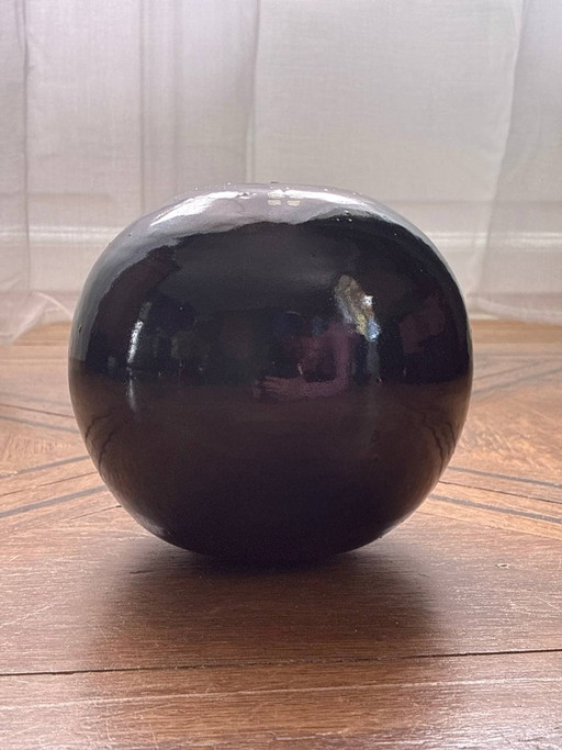 Schwarze glasierte Keramikkugel, Studiokeramik, Unikat – servies, Ceramic