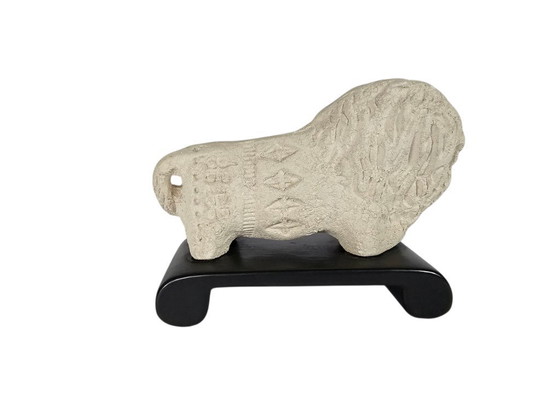 Image 1 of Bitossi - Aldo Londi - Leeuw - Leeuw op standaard - ongeglazuurd - sculptuur - Flavio Montelupo - 80's