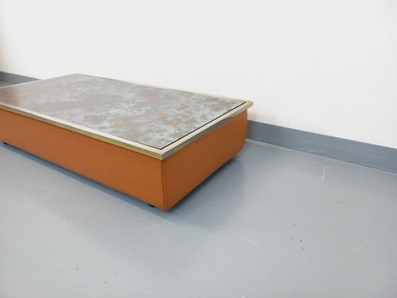 Image 1 of Tavolino vintage in vetro eglomato, cromo e pelle degli anni '70