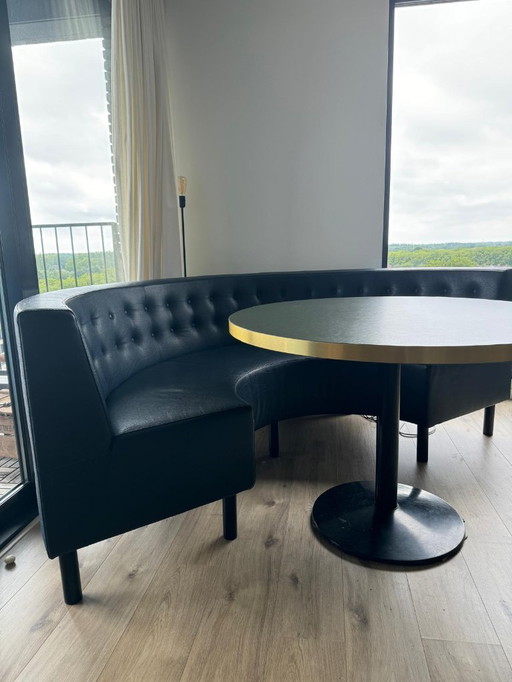 Unique round leather dining bench – comfortable and full of character – table not included