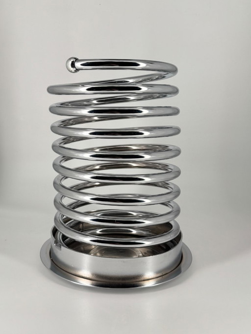 Portaombrelli a spirale vintage in cromo – Postmoderno / Space Age
