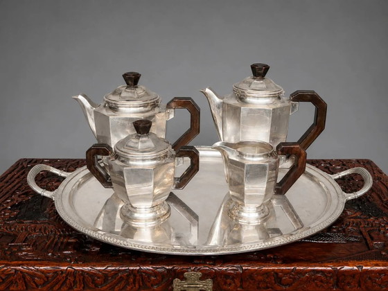 Juego de té y café Art Déco. Metal plateado y caoba. – Accesorios de cocina, Art Deco (photo 7 of 7)