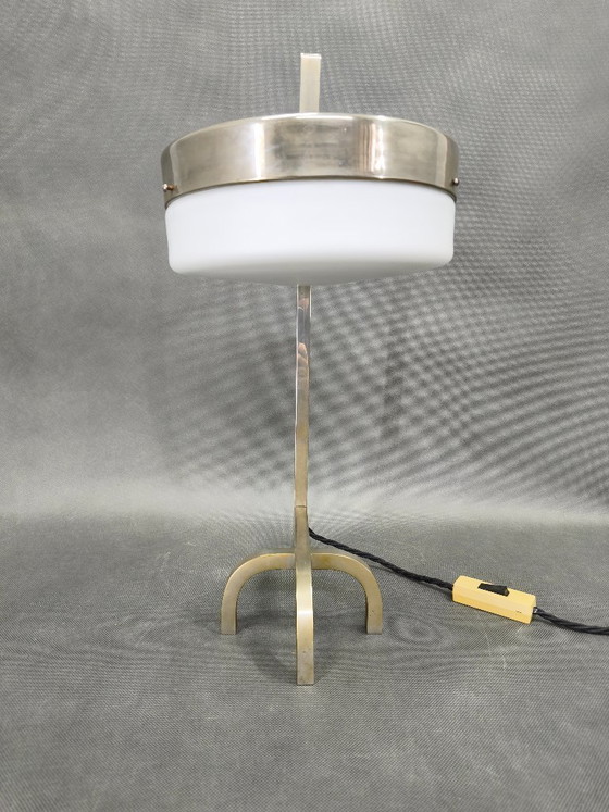 Image 1 of Rare Bauhaus Nickel Table Lamp with Glass Diffuser, 1930s